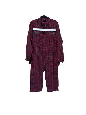 Vintage Lands’ End Plaid Pajama Set Women’s L Red Cotton